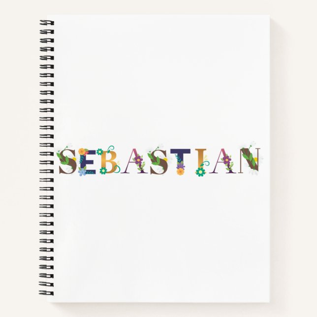 Cuaderno SÉBASTIAN Name Art con flores bordadas (Anverso)