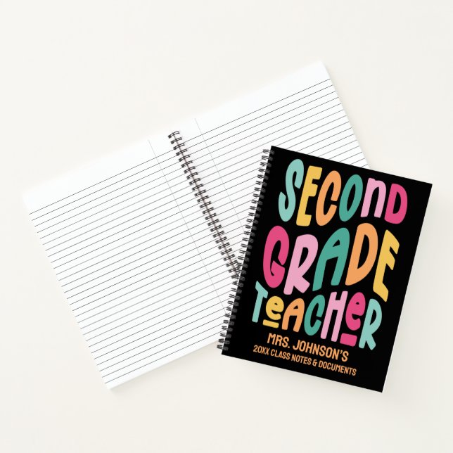Cuaderno Second Grade Teacher Colorful Typography (Interior)