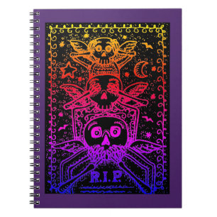CUADERNO SEE NO EVIL CEMETERY SKELETON TOMBSTONE, HALLOWEEN