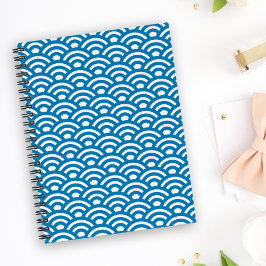 Cuaderno Seigaiha, olas, japonés, azul y blanco