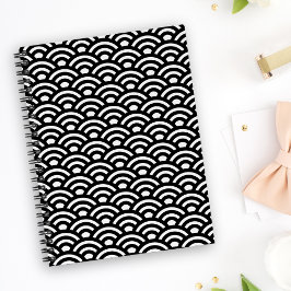 Cuaderno Seigaiha, olas, japonés, blanco y negro