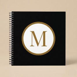 Cuaderno Sello central monograma personalizado negro y dora