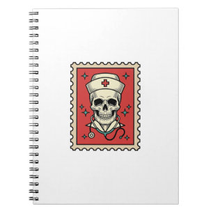 Cuaderno Sello divertido de enfermera calavera retro_1
