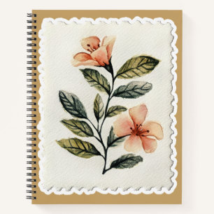 Cuaderno Sello Floral Vintage Estilo Cottagecore Botánico