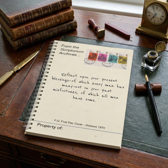 Cuaderno Sello postal antiguo de Charles Dickens de 1970 (Charles Dickens First Cover antique postage stamps vintage style literature notebook)