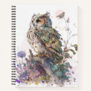 Cuaderno Selva de vida silvestre con retrato de aves búhas