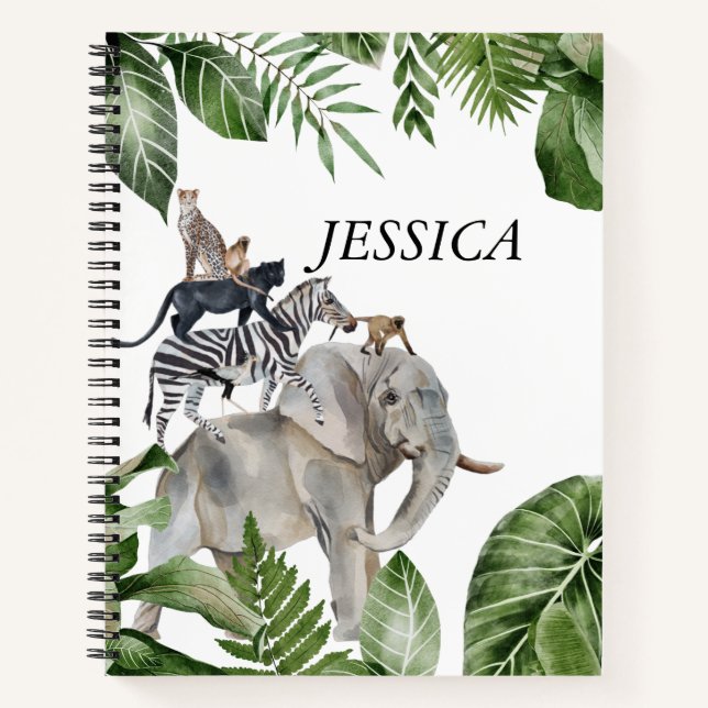 Cuaderno Selva Safari Animal Nombre personalizado (Anverso)
