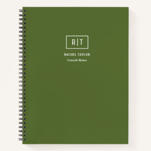 Cuaderno Semanal Mensual Moderno Monograma Verde Oliva Oscu
