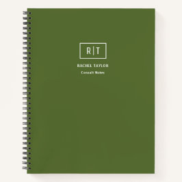 Cuaderno Semanal Mensual Moderno Verde Oliva Oscuro Monogra