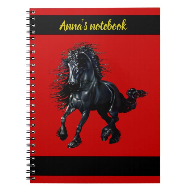 Cuaderno Semental frisio, caballo negro de la belleza, (Frente)