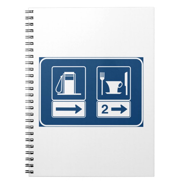 Cuaderno Señal de carretera retro azul de gasolinera y rest (Frente)