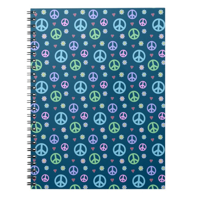Cuaderno Señal de paz divertida y elegante, flores y corazo (Frente)