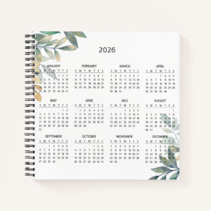 Cuaderno Sencillo Calendario Botánico Elegante 2026