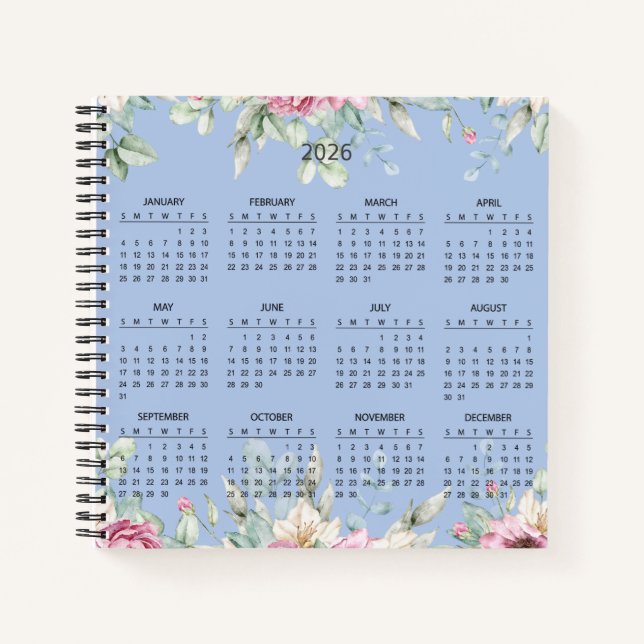 Cuaderno Sencillo Calendario Botánico Elegante 2026 |  (Anverso)