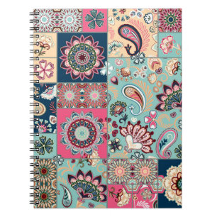 Cuaderno Sencillo fondo de mosaico con paisley y flor