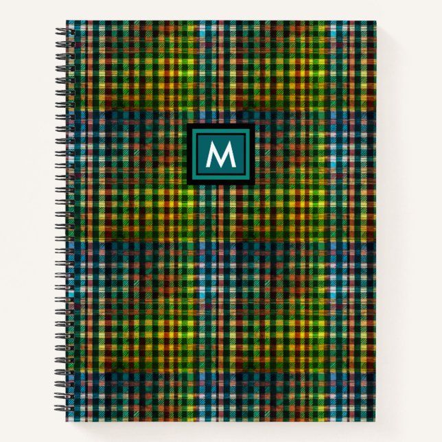 Cuaderno Sencillo Tartán Moderno Verde azulado Tan Verde Mo (Anverso)
