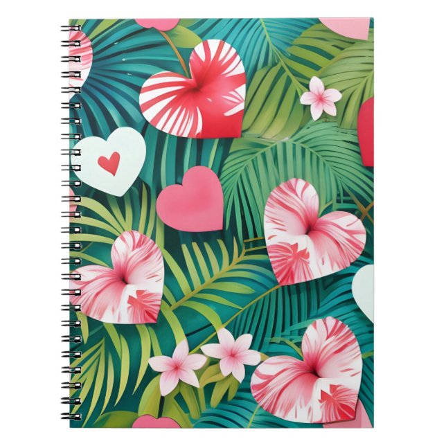 Cuaderno Sencillos corazones y follaje tropical (Frente)