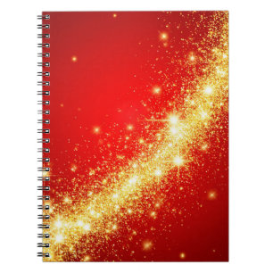 Cuaderno Sendero Dorado Brillante sobre Fondo Rojo Vibrante