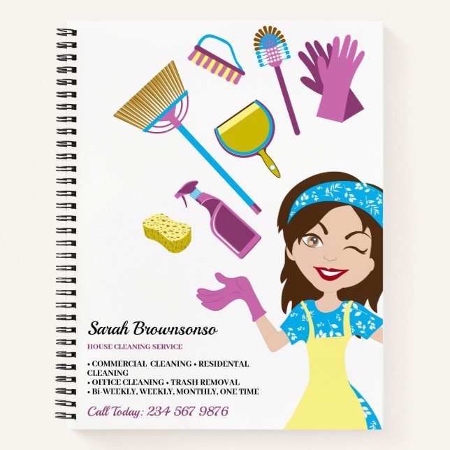 Cuaderno Señora de Servicio de Limpieza Janitorial Dibujo A (Anverso)