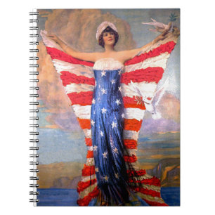 Cuaderno Señora del vintage de la bandera americana