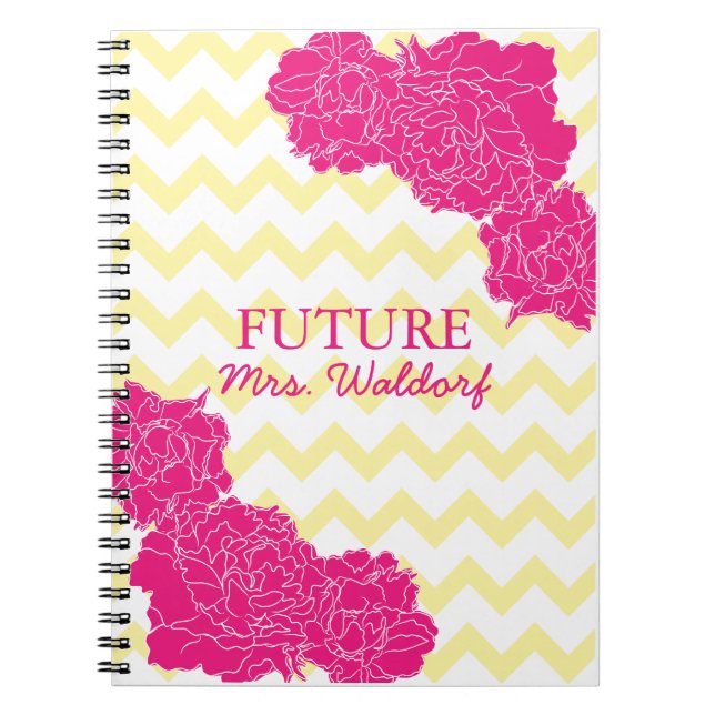 Cuaderno Señora futura Peonies y Chevron (Frente)