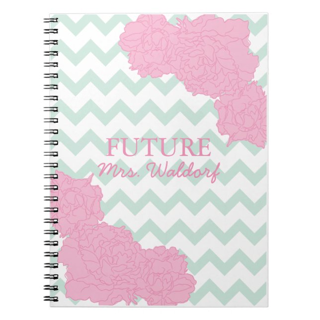 Cuaderno Señora futura Peonies y Chevron (Frente)