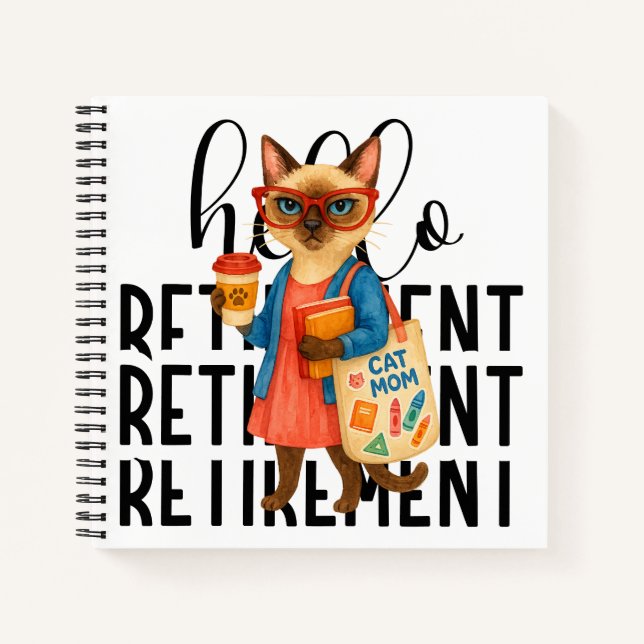 Cuaderno Señora que sirve almuerzos jubilada tema gatos (Anverso)