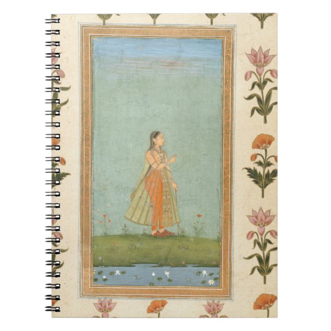 Cuaderno Señora que sostiene una flor, haciendo una pausa (Frente)