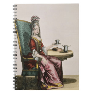 Cuaderno Señora Taking Coffee, placa de moda, c.1695