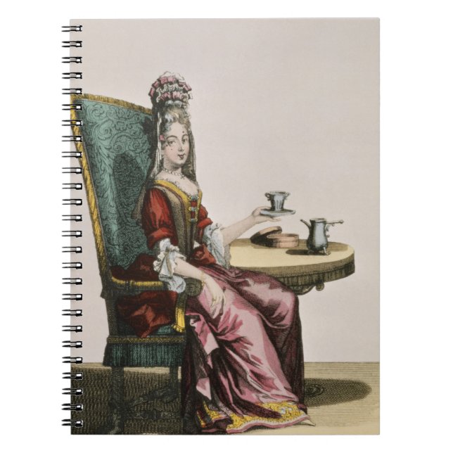 Cuaderno Señora Taking Coffee, placa de moda, c.1695 (Frente)