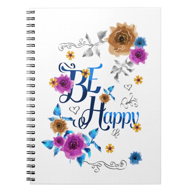 Cuaderno Ser feliz cita positiva Flores de oro moradas azul (Frente)