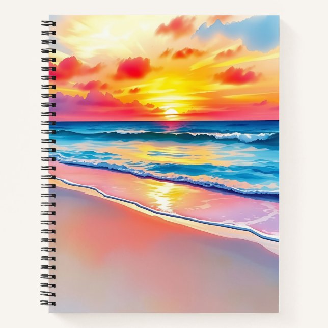 Cuaderno Serene Beach Sunset con vibrantes reflexiones (Anverso)