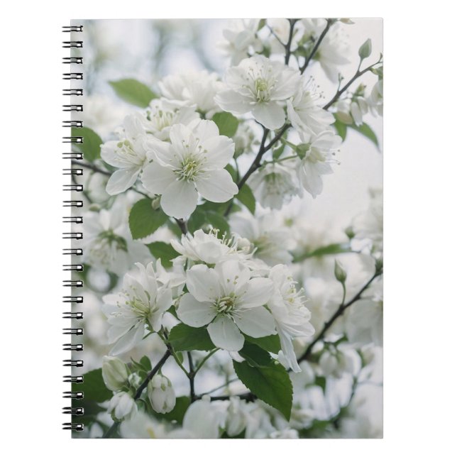 Cuaderno Serene Blossom: Una masa de flores de cerezo blanc (Frente)
