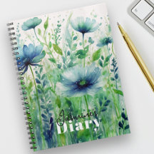 Serene Blue Floral Watercolor Elegante Diario