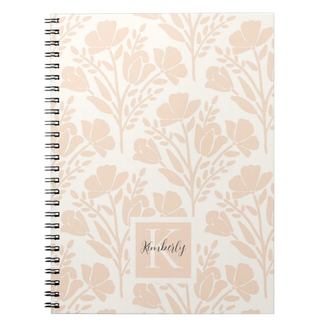 Cuaderno Serene Neutral Peachy Pink Florals Monogramado (Frente)
