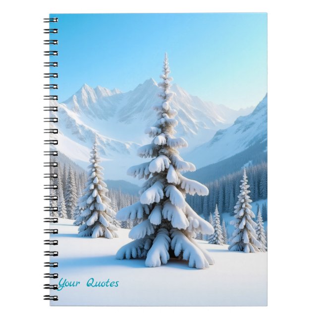 Cuaderno Serene Snowy Mountain Landscape & Winter Pine Tree (Frente)