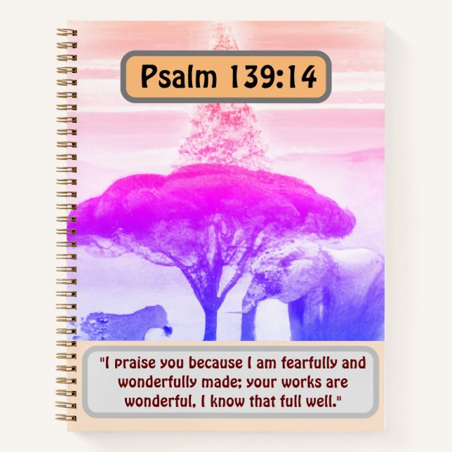 Cuaderno Serenidad Africana: Elefante, cebra y salmo 139:14 (Anverso)