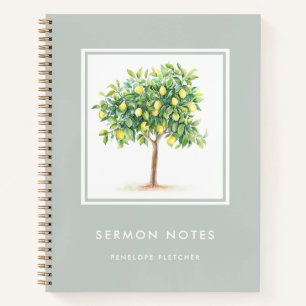Cuaderno Sermon Notes Watercolor Lemon Tree Sage Green