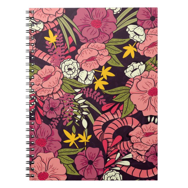 Cuaderno Serpientes de jungla, flores tropicales, patrón vi (Frente)