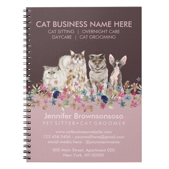 Cuaderno Servicio de veterinaria y cuidado de gatos mascota (Frente)