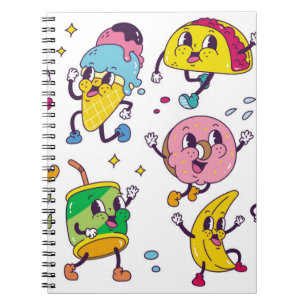 Cuaderno Set de comida y bebida en ilusiones de estilo retr