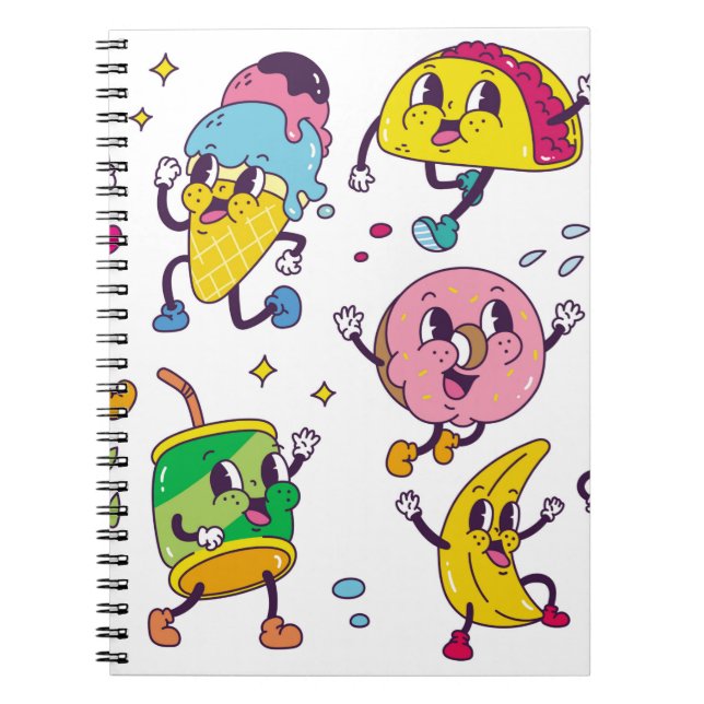Cuaderno Set de comida y bebida en ilusiones de estilo retr (Frente)