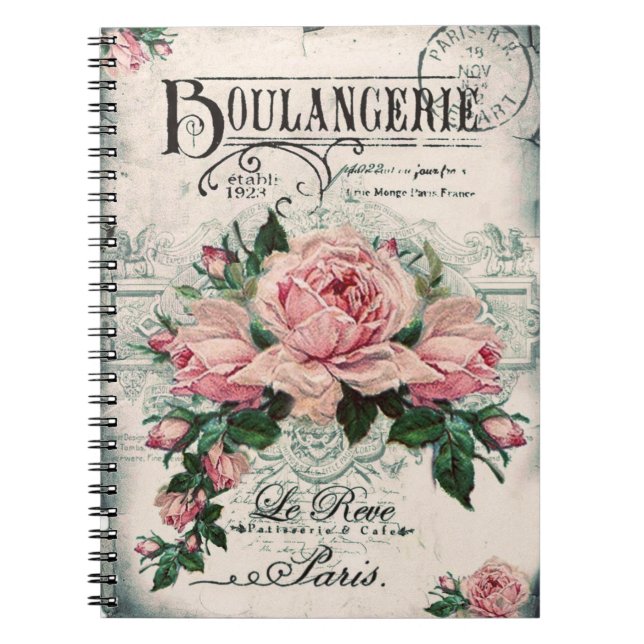 Cuaderno shabby chic, desoupage, victoriano, moda francesa, (Frente)