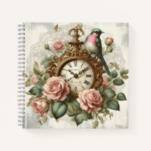 Shabby Chic Olive Bird Vintage Clock Flora Elegant