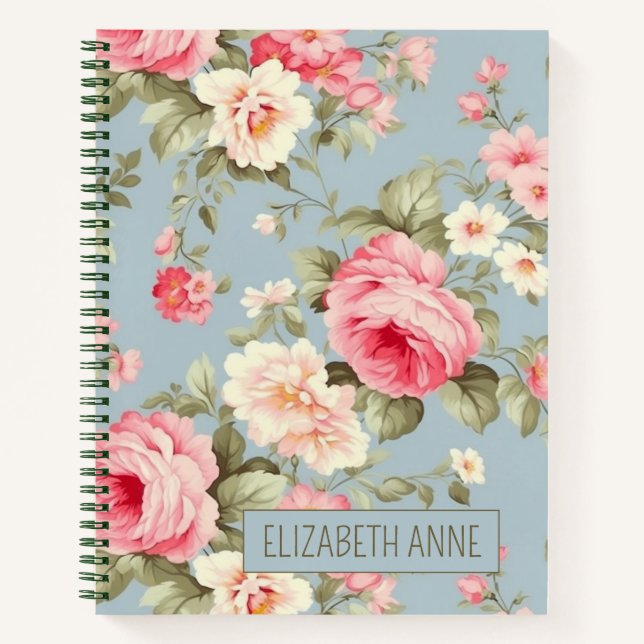 Cuaderno Shabby Chic Rosa y Azul Rosas y Flores de Campo (Anverso)