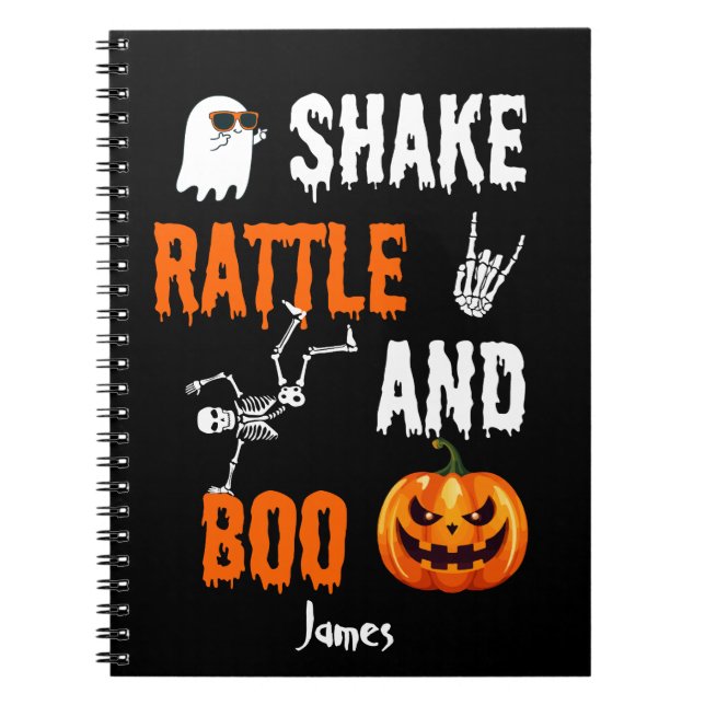 Cuaderno Shake, Rattle, Boo Fun Skeleton Calabaza Halloween (Frente)