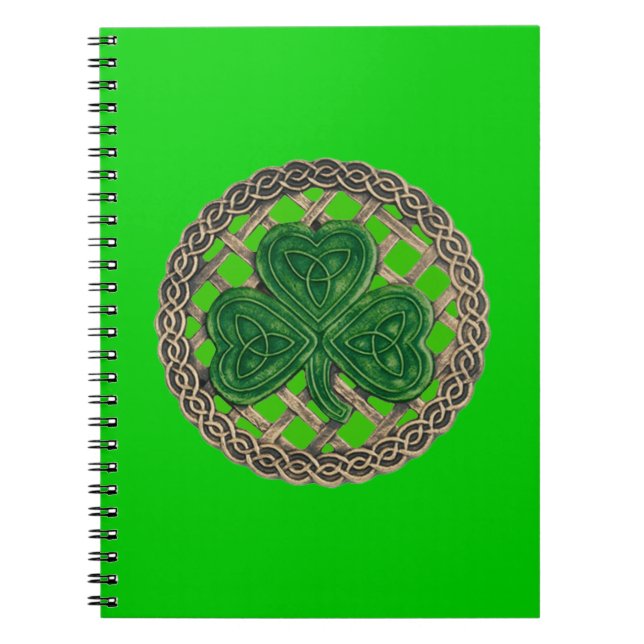 Cuaderno Shamrock verde en bloc de notas en espiral de nudo (Frente)