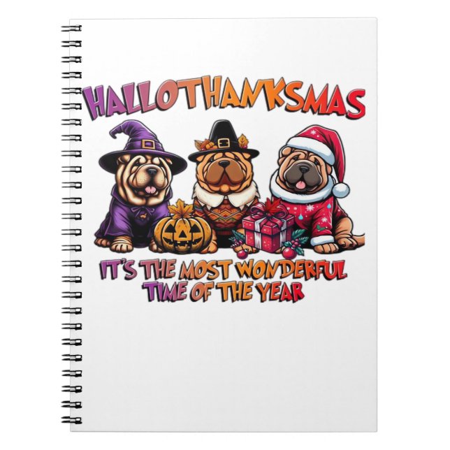 Cuaderno Shar Pei Halloween Navidades de Acción de Gracias  (Frente)