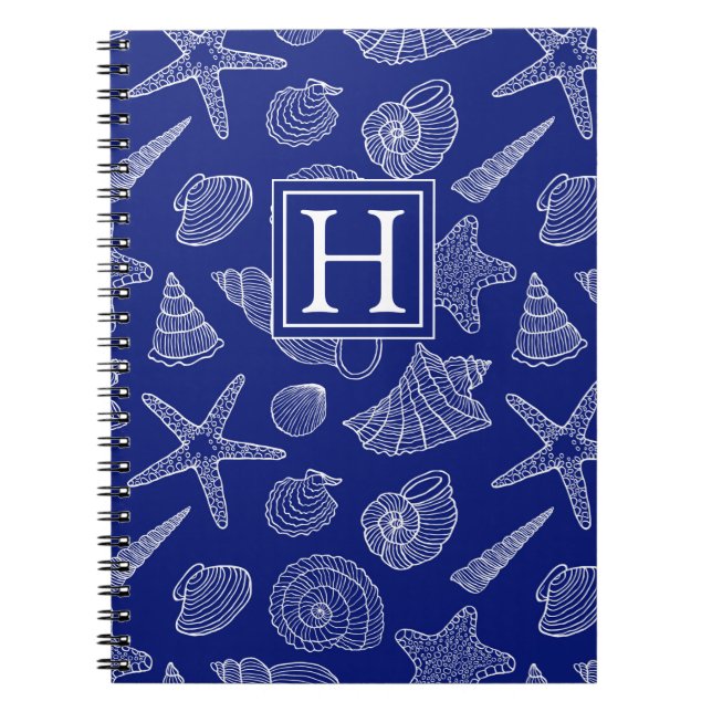 Cuaderno Shell azul brillante modela el | añade su inicial (Frente)