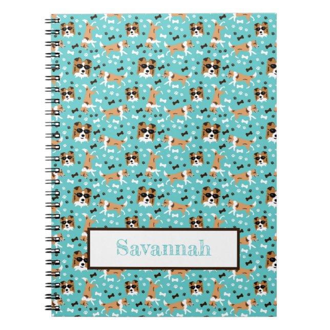 Cuaderno Shelties Shetland Sheepdog Pattern Aqua Notebook (Frente)